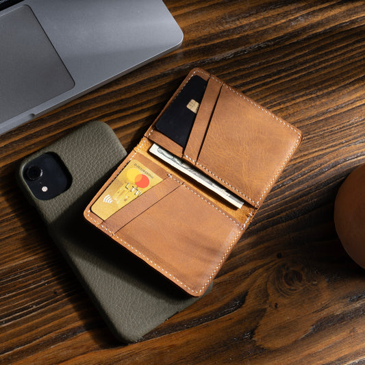 Personalized Minimalist Leather | Bifold Slim Wallet | Leather Card Holder | Anniversary Gift | Gift for him | Christmas Gift | Gift for Dad