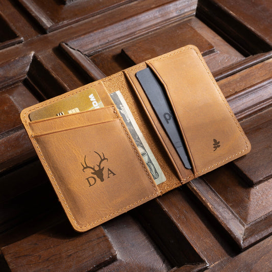 Personalized Minimalist Leather, Bifold Slim Wallet, Leather Card Holder, Distressed Leather Slim Bifold Wallet, Leather Cardholder