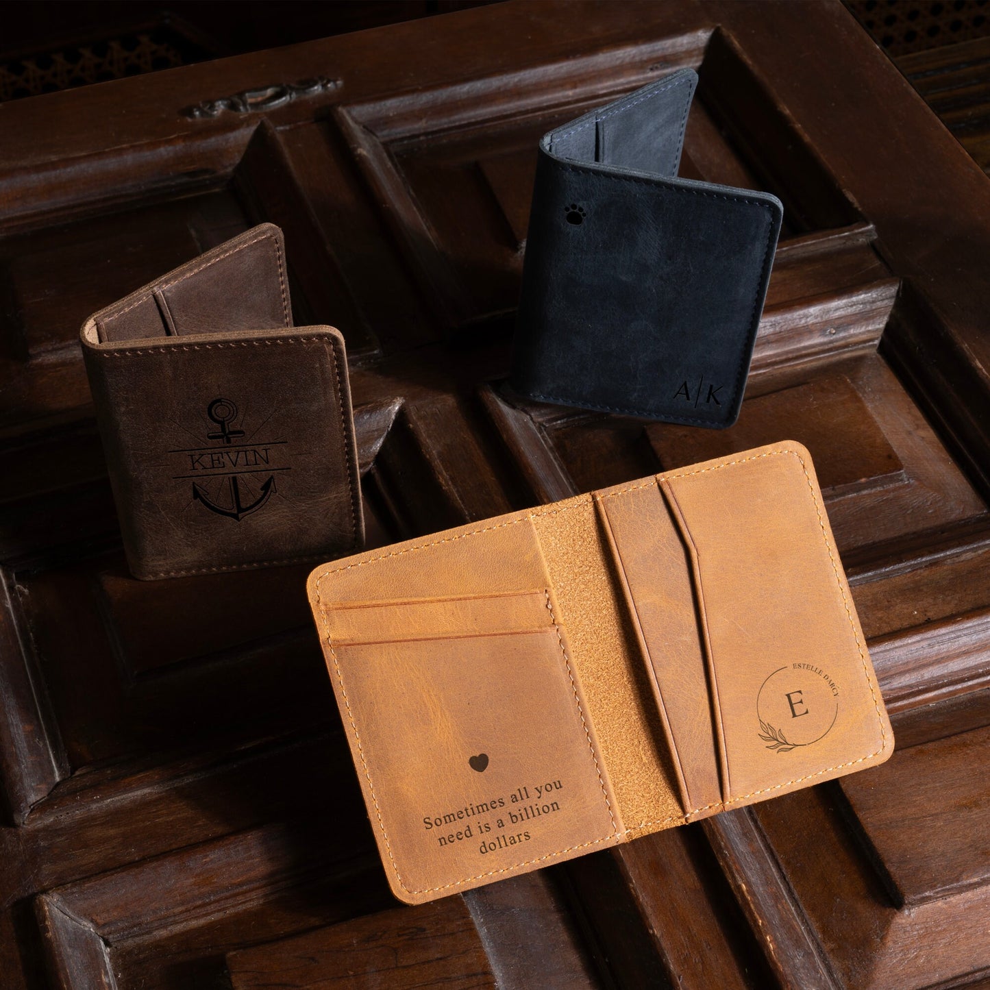 Personalized Minimalist Leather, Bifold Slim Wallet, Leather Card Holder, Distressed Leather Slim Bifold Wallet, Leather Cardholder