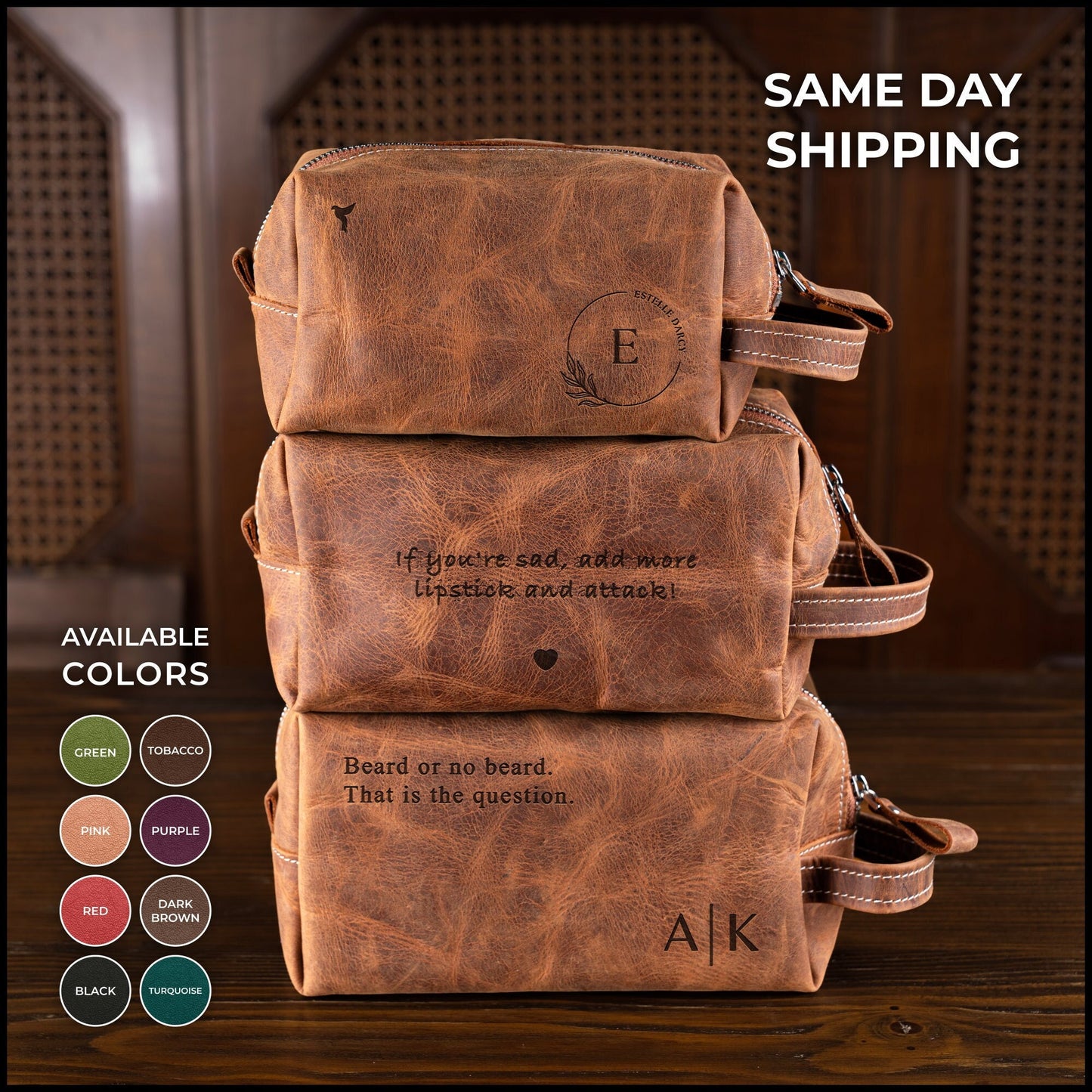 Personalized Leather Dopp Kit | Customized Leather Men's Toiletry Bag | Engraved Dopp Bag | Men's Dopp Kit | Christmas Gift | Gift for Him