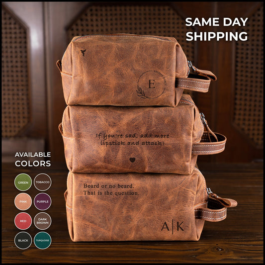 Personalized Leather Dopp Kit | Customized Leather Men's Toiletry Bag | Engraved Dopp Bag | Men's Dopp Kit | Christmas Gift | Gift for Him