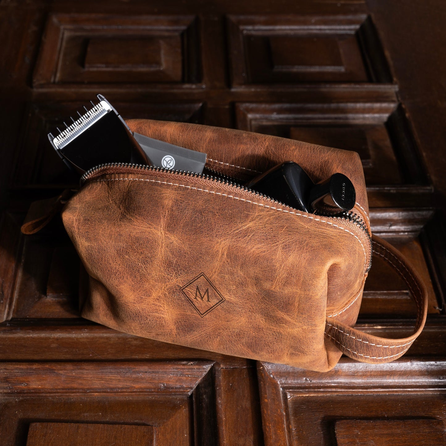 Personalized Leather Dopp Kit | Customized Leather Men's Toiletry Bag | Engraved Dopp Bag | Men's Dopp Kit | Christmas Gift | Gift for Him