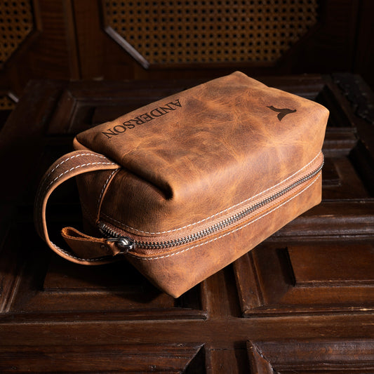 Personalized Leather Dopp Kit | Customized Leather Men's Toiletry Bag | Engraved Dopp Bag | Men's Dopp Kit | Christmas Gift | Gift for Him