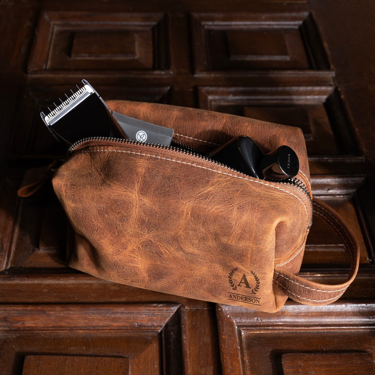 Personalized Leather Dopp Kit | Customized Leather Men's Toiletry Bag | Engraved Dopp Bag | Men's Dopp Kit | Christmas Gift | Gift for Him